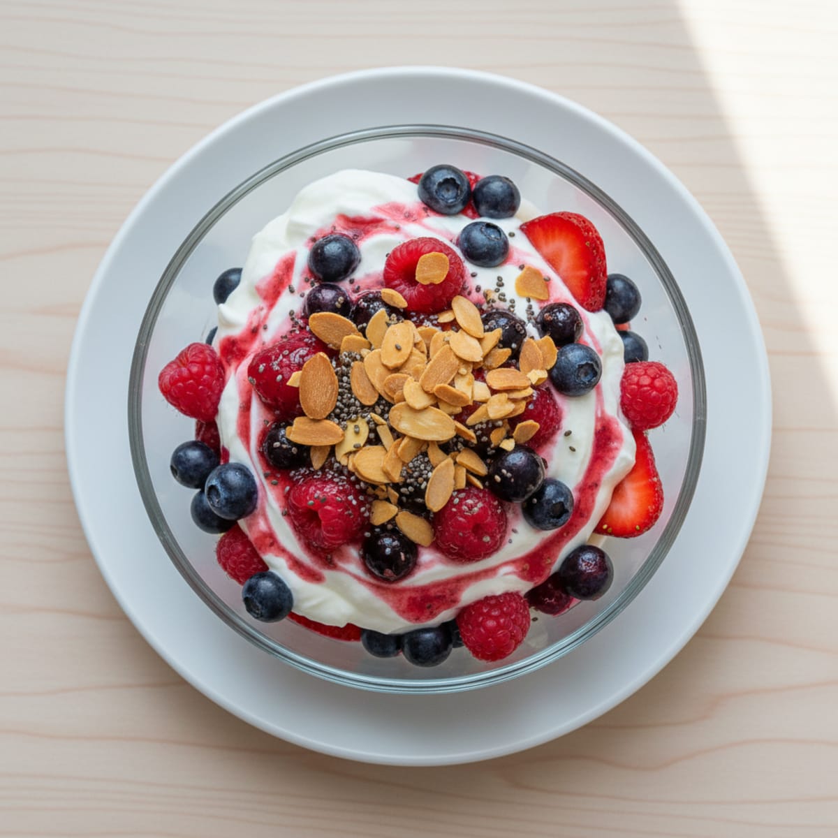 Greek Yogurt Protein Parfait with Mixed Berries and Almonds