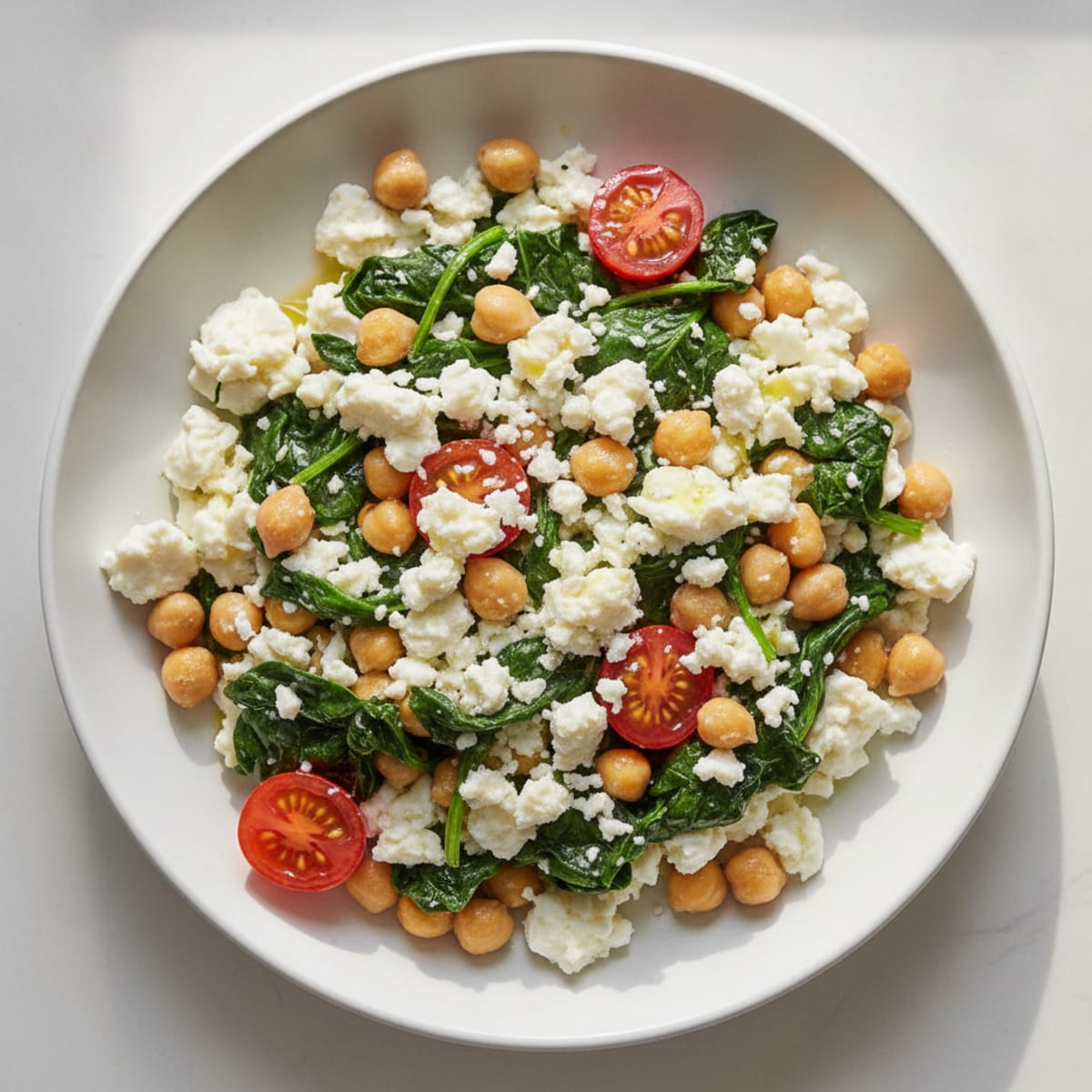 Egg White and Spinach Scramble with Feta and Chickpeas