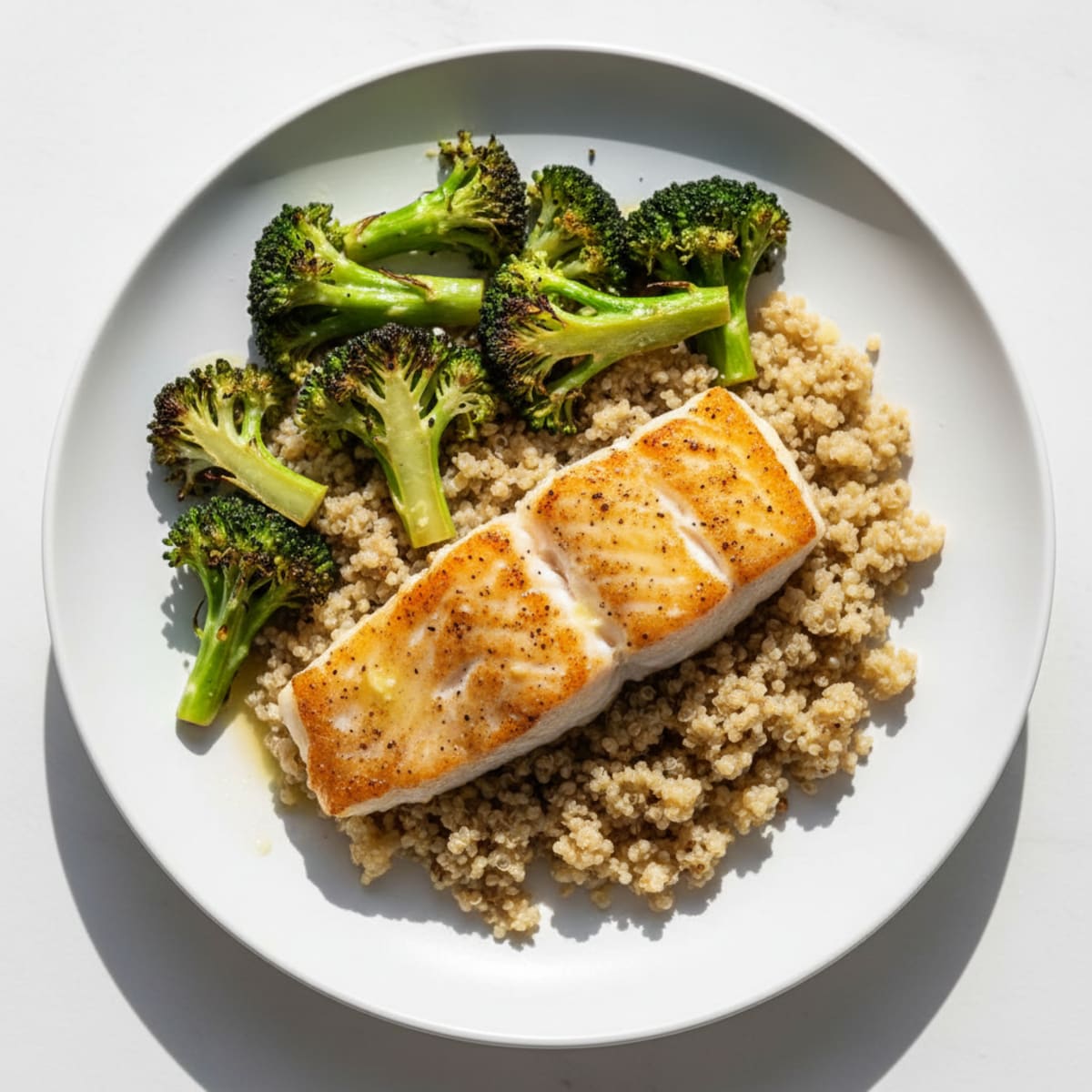 Seared White Fish with Roasted Broccoli and Quinoa