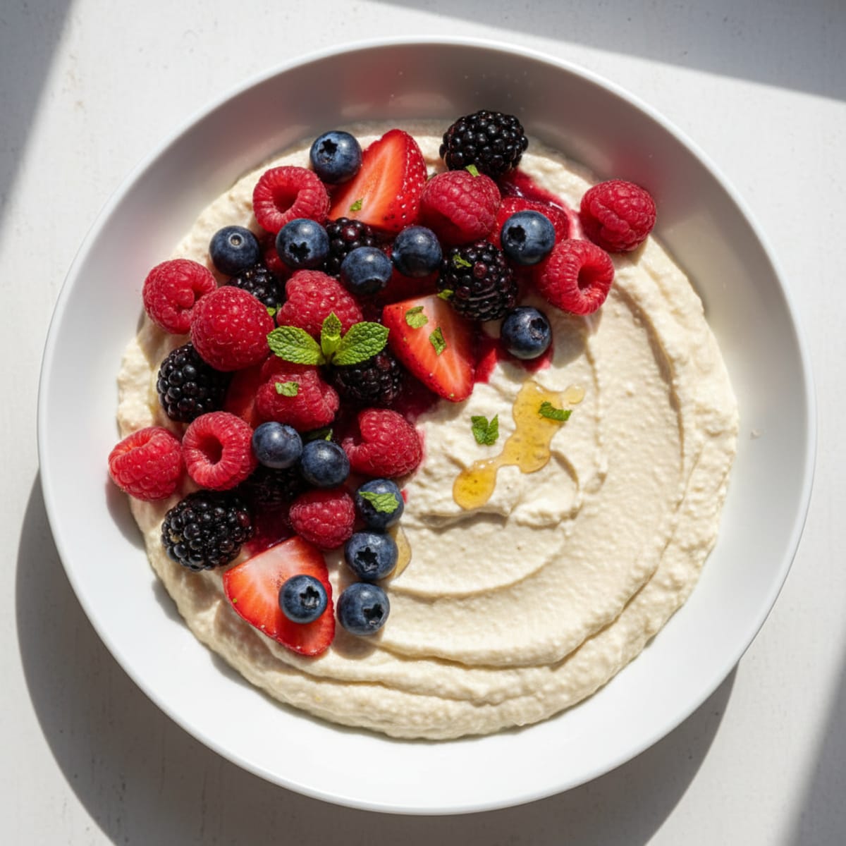 Creamy Vegan Protein Pudding with Pea Protein and Mixed Berries