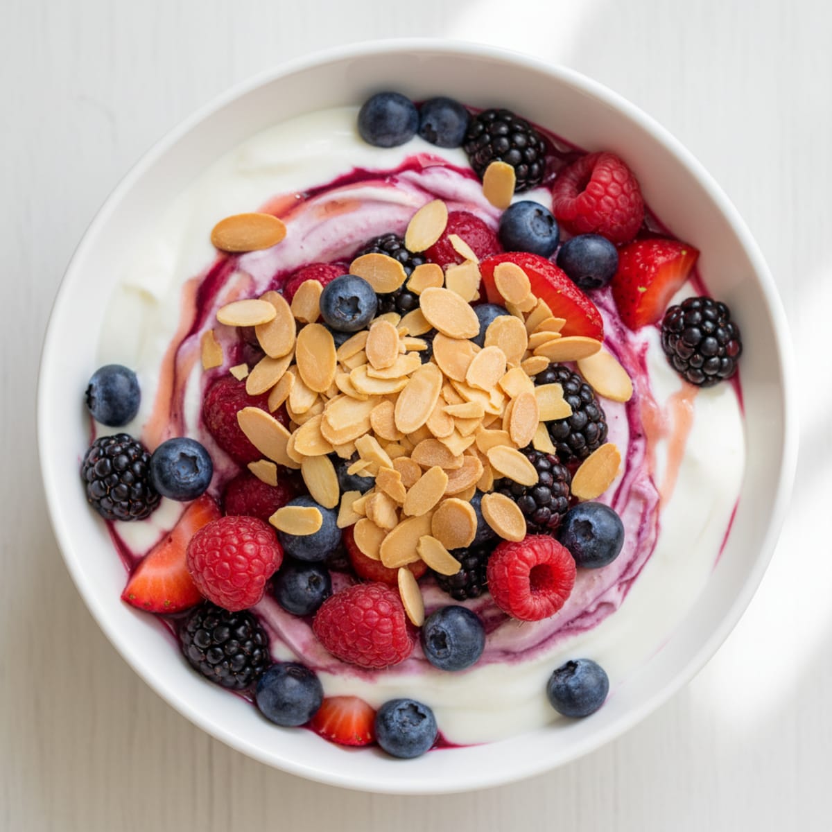 Greek Yogurt Protein Parfait with Mixed Berries and Almonds