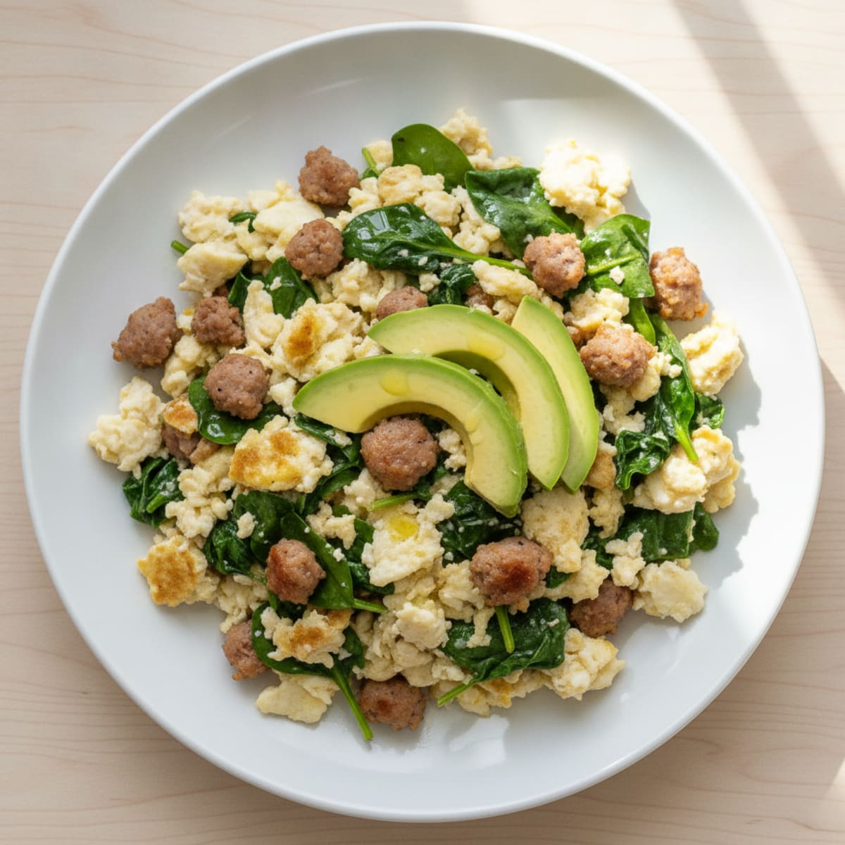 Egg White and Spinach Scramble with Turkey Sausage