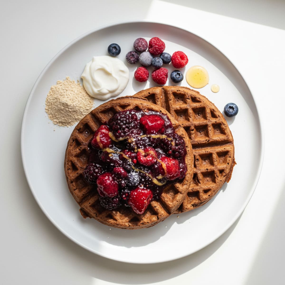 Chocolate Waffles with Berry Compote