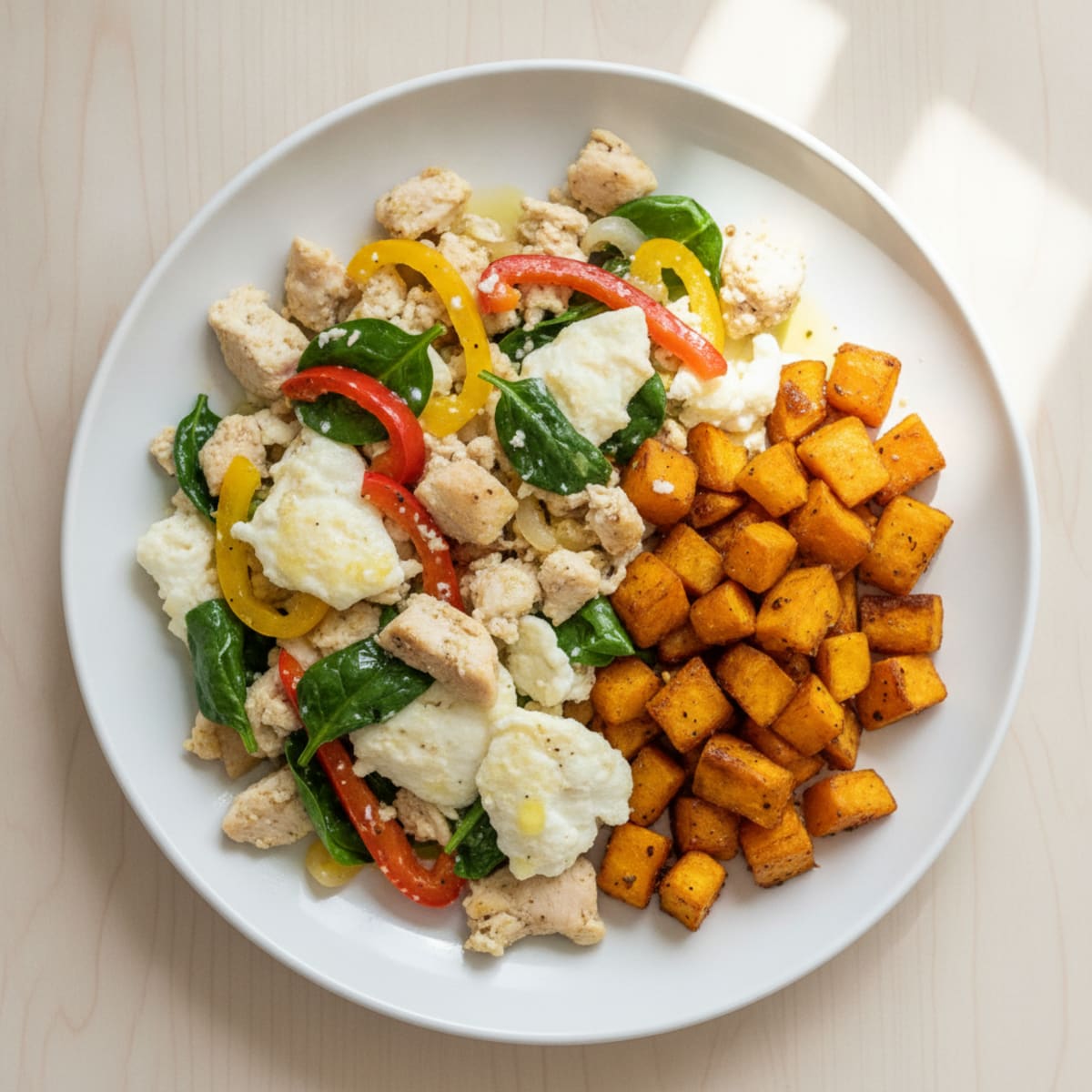 Egg White and Chicken Vegetable Scramble