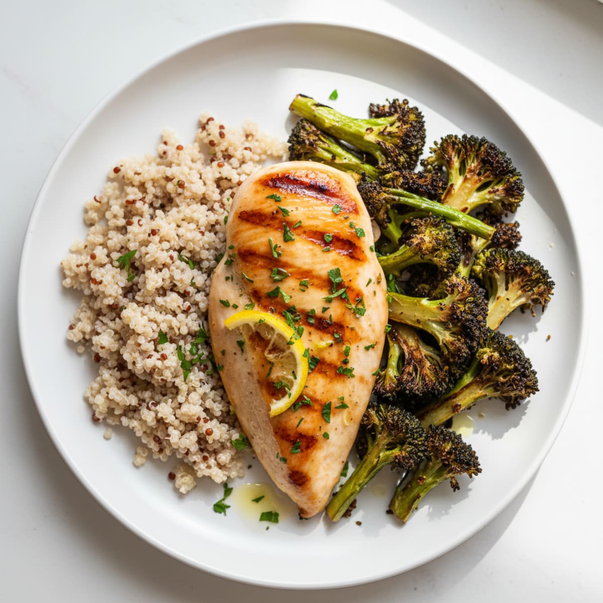 Grilled Chicken Breast with Quinoa and Roasted Broccoli