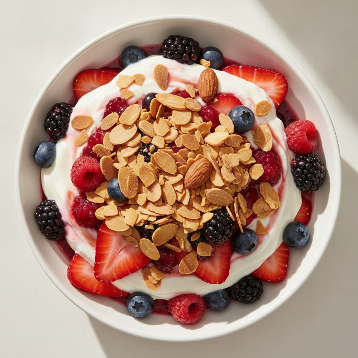 Greek Yogurt Protein Parfait with Mixed Berries and Almonds