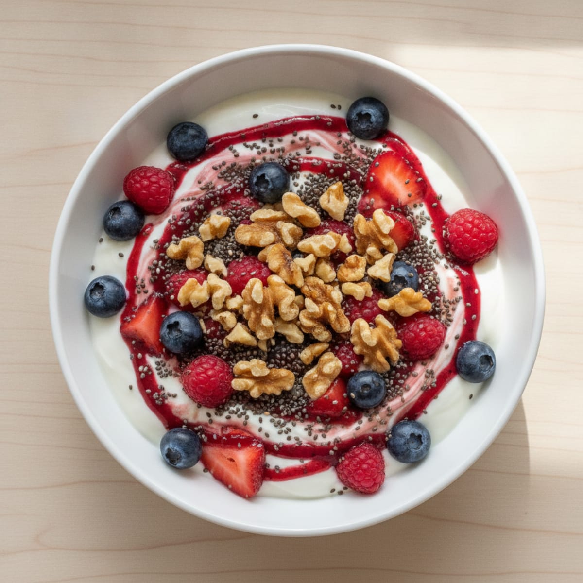 Silky Greek Yogurt with Mixed Berries and Chia Seeds