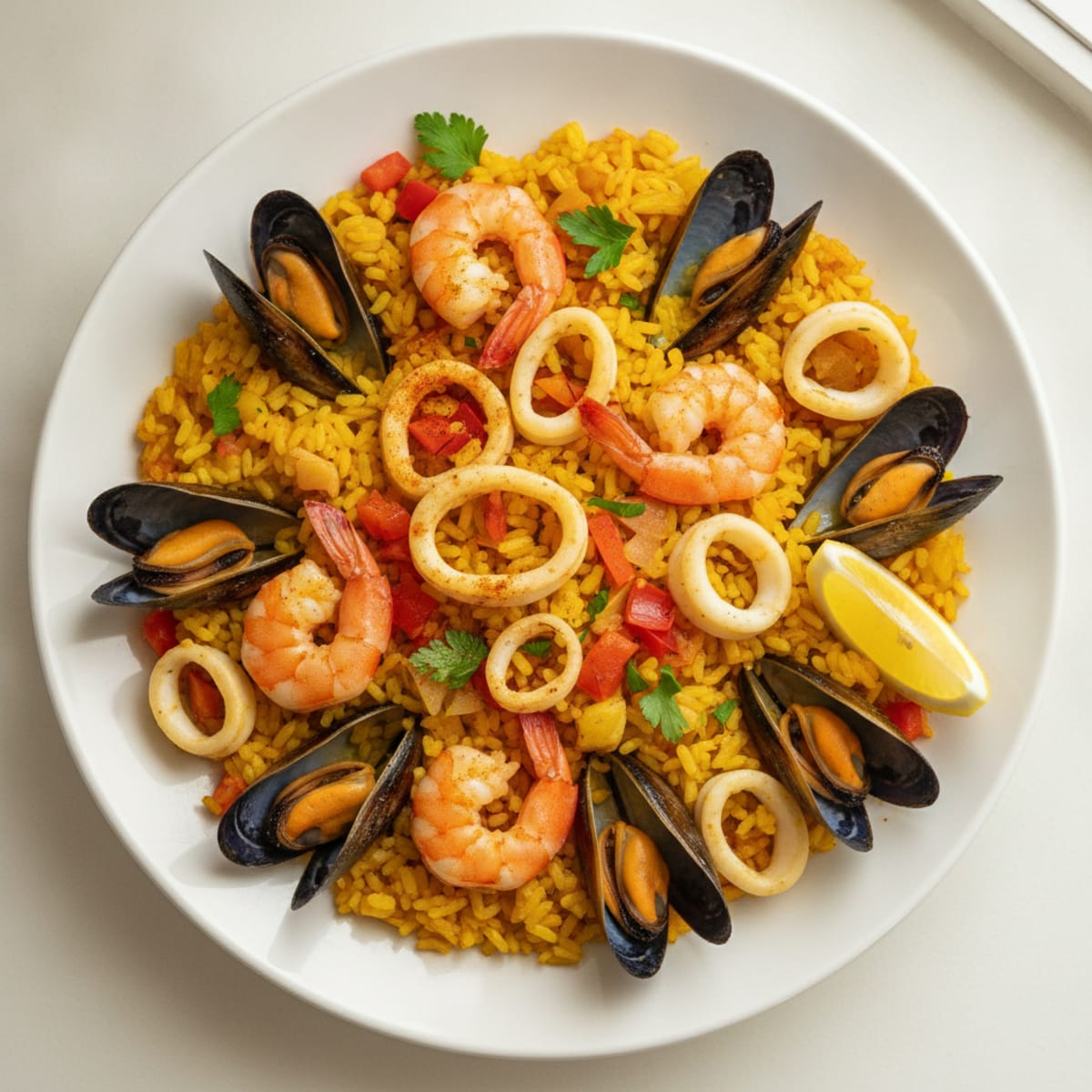 Spanish Seafood Paella with Saffron Rice