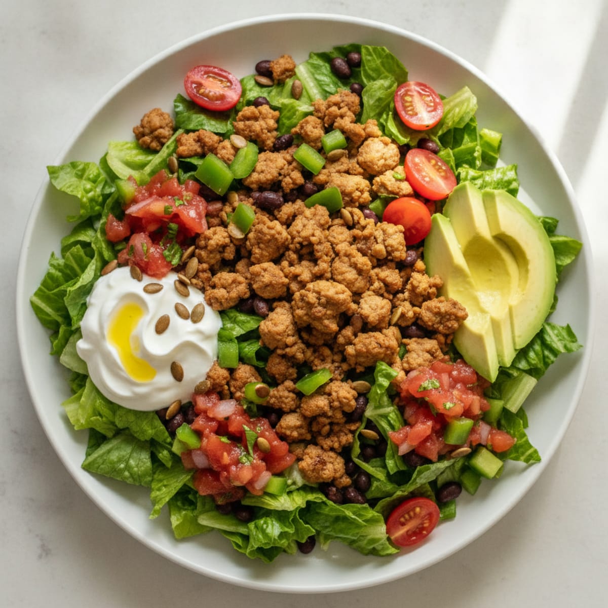 Crispy Ground Turkey Taco Salad with Avocado and Black Beans