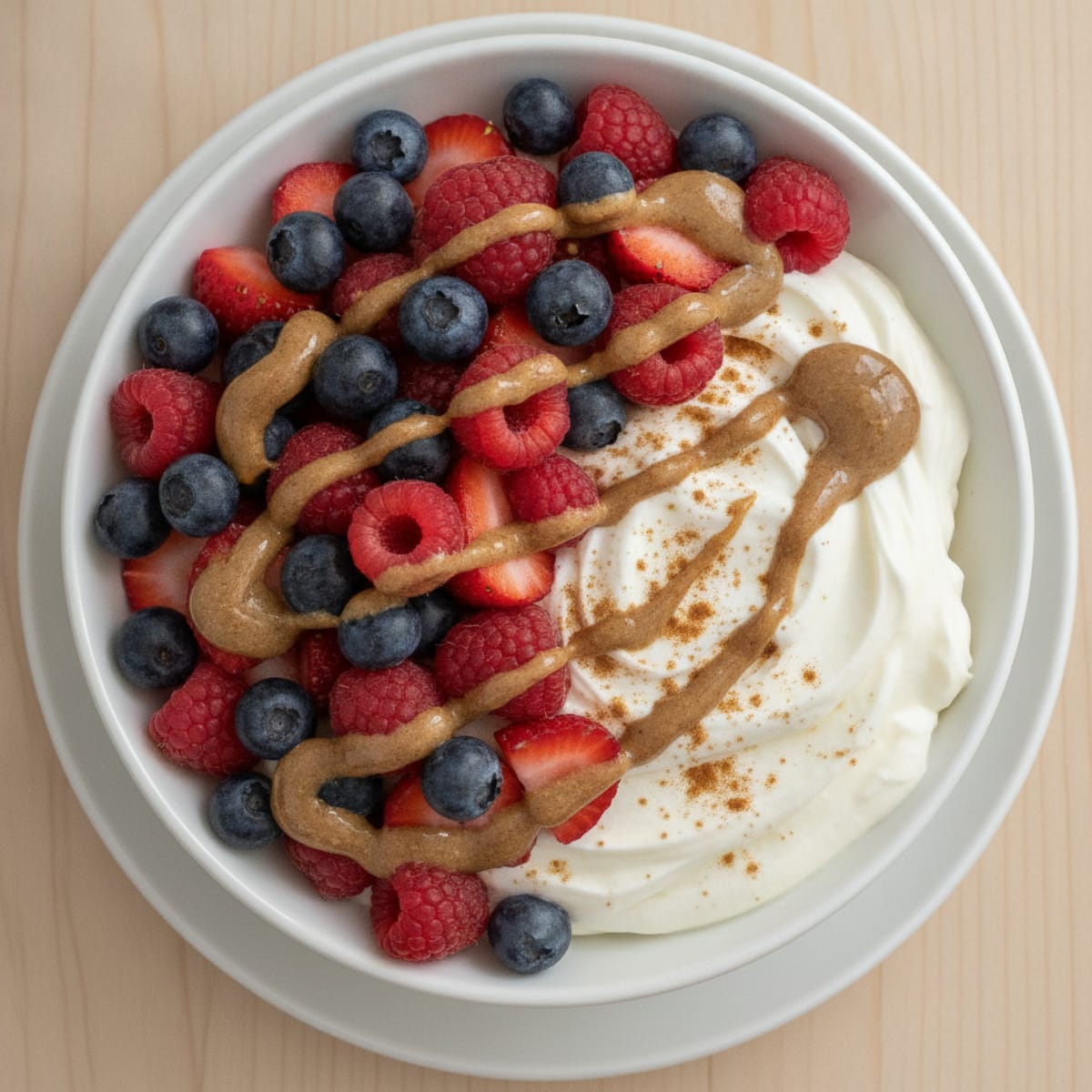 Creamy Greek Yogurt Protein Bowl with Mixed Berries and Almond Butter