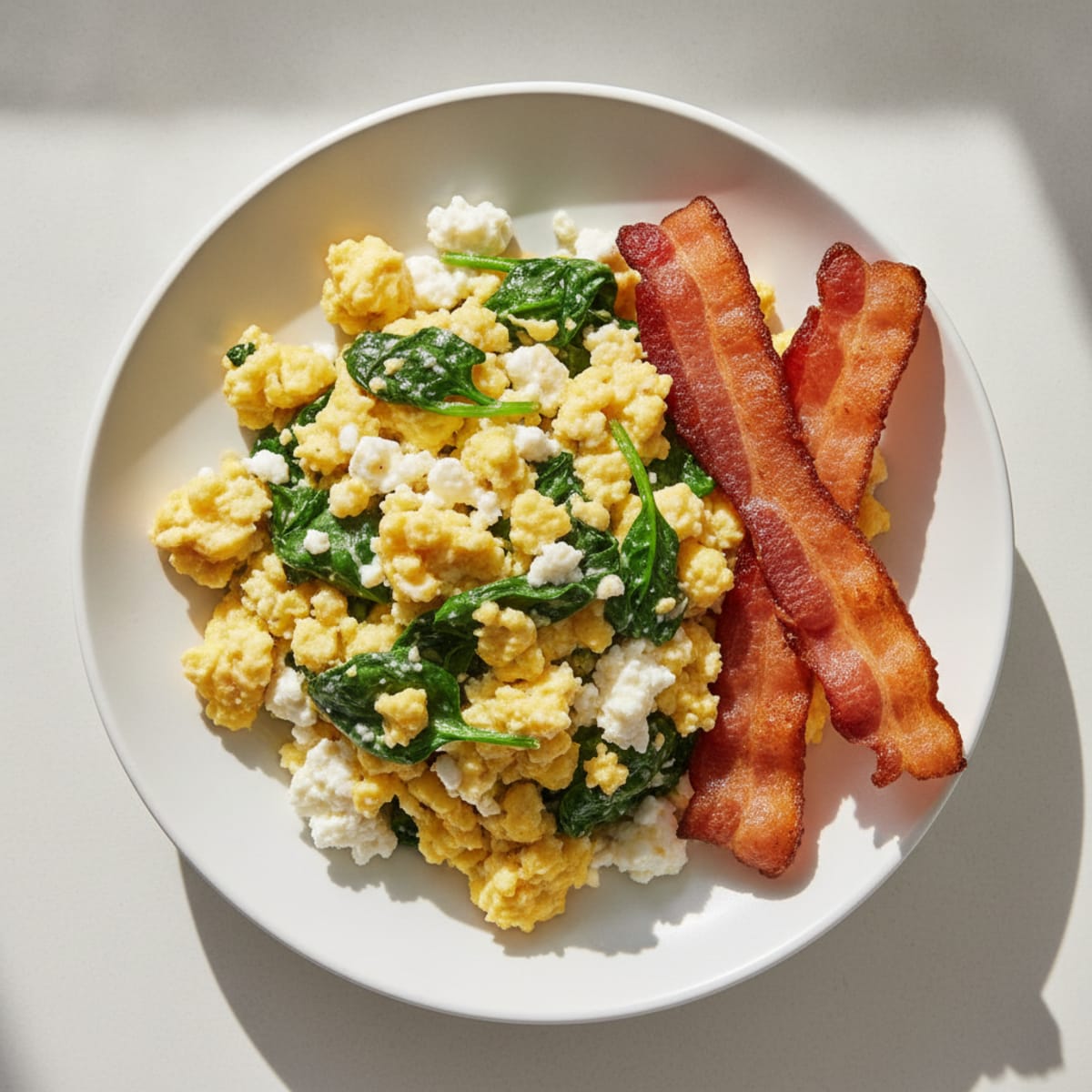 Cottage Cheese Scramble with Spinach and Turkey Bacon
