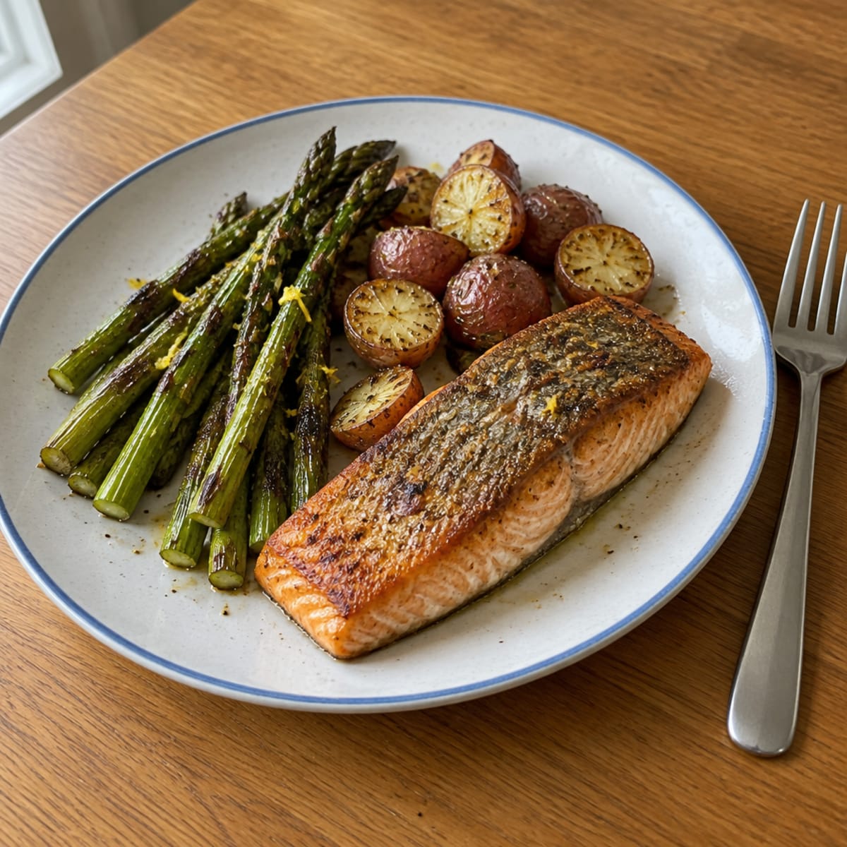 Pan-seared salmon with roasted asparagus