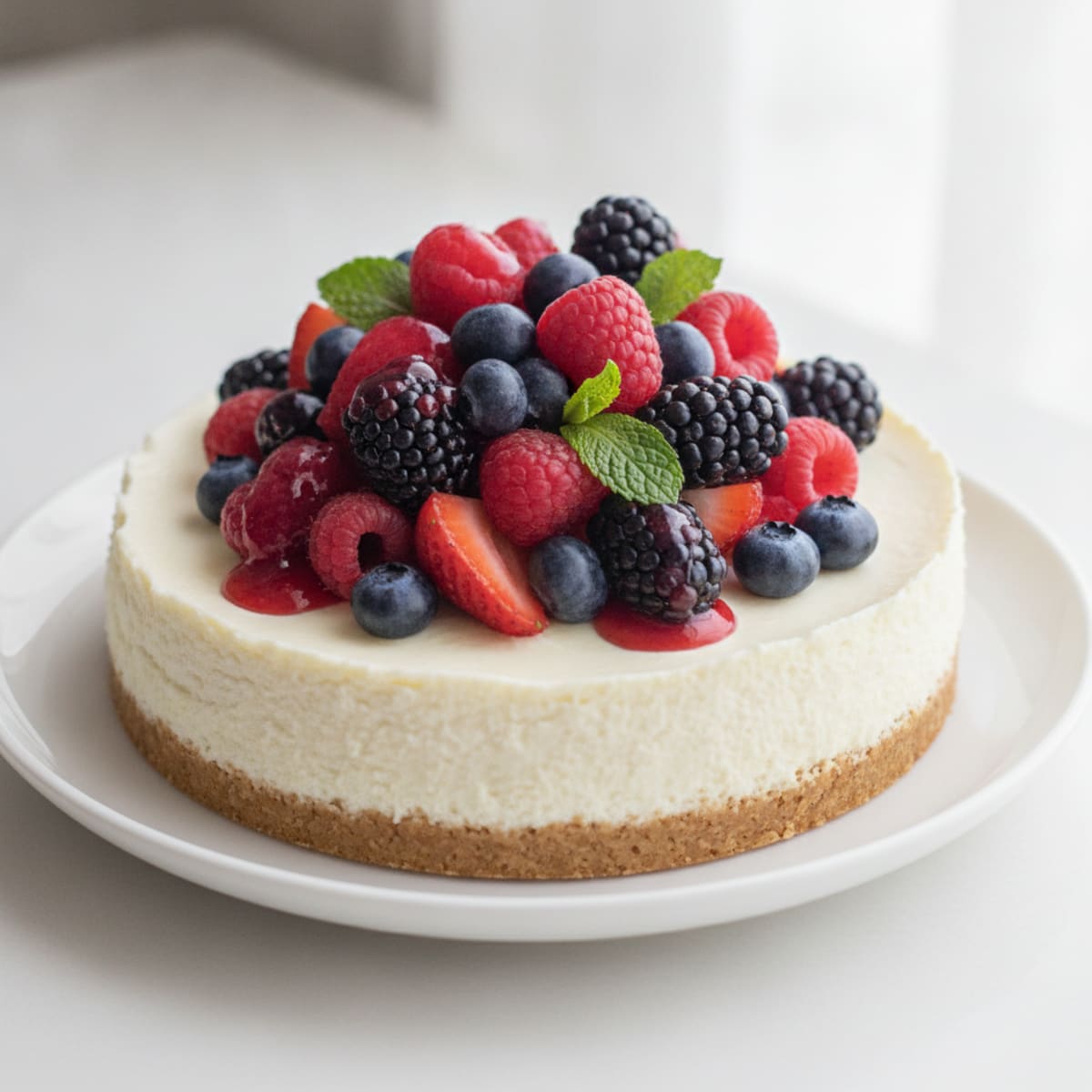 Greek Yogurt Protein Cheesecake with Mixed Berries