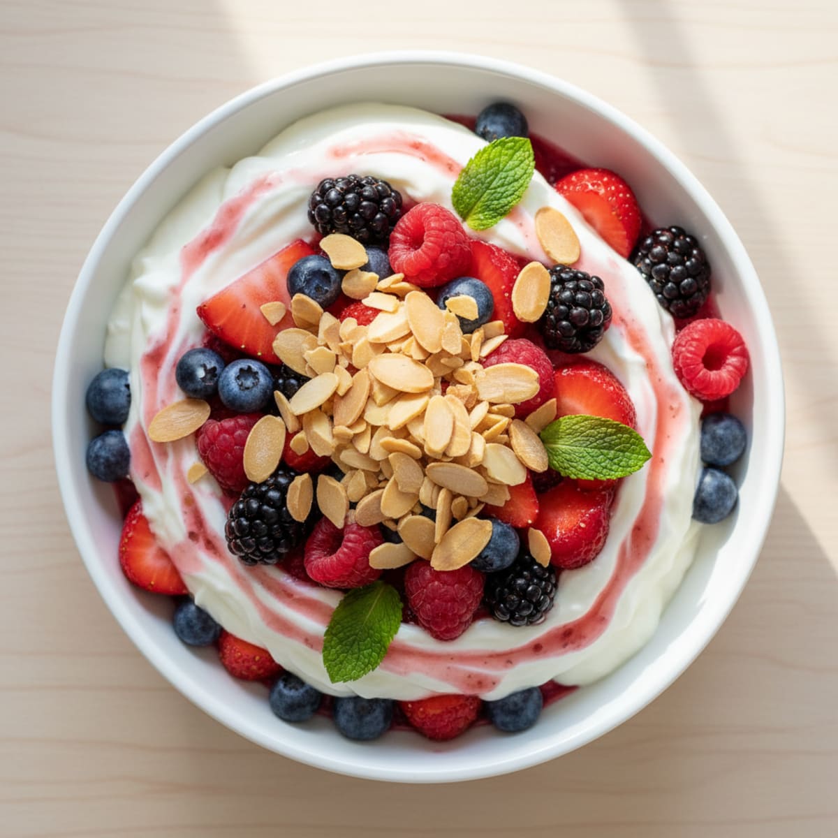 Greek Yogurt Protein Parfait with Mixed Berries and Almonds