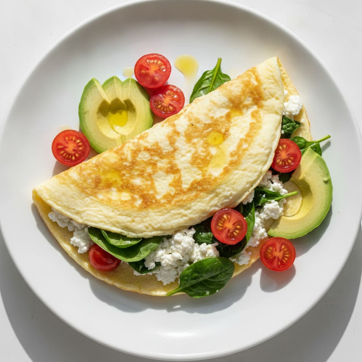 Egg White Spinach Omelette with Cottage Cheese and Tomatoes