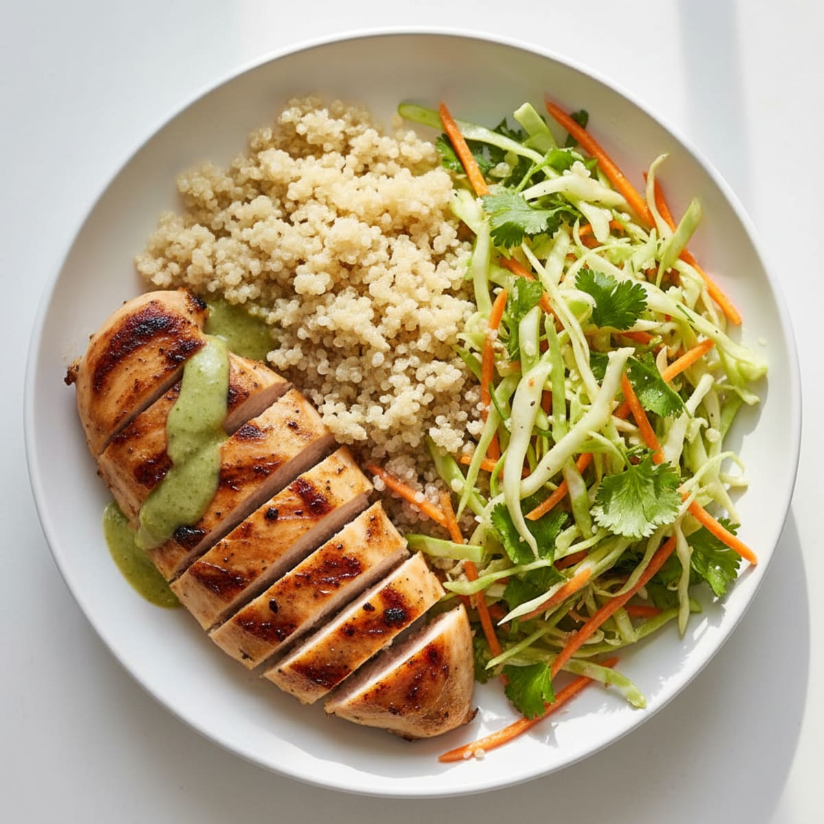 Grilled Chicken Breast with Crunchy Cabbage Slaw and Quinoa