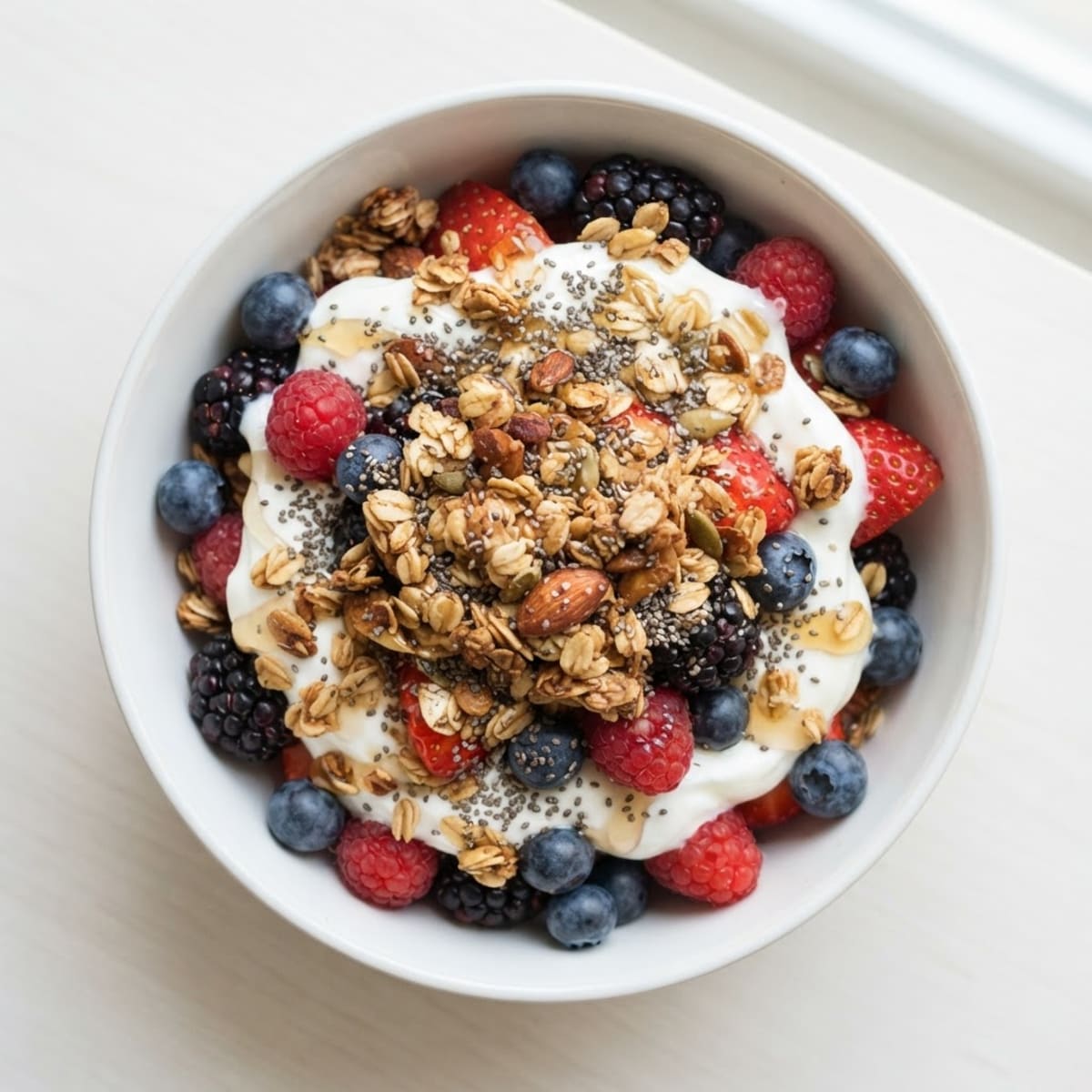 Greek Yogurt Parfait with Mixed Berries and Protein Granola