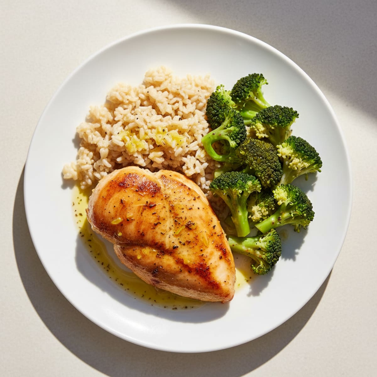 Roasted Chicken Breast with Steamed Broccoli and Brown Rice