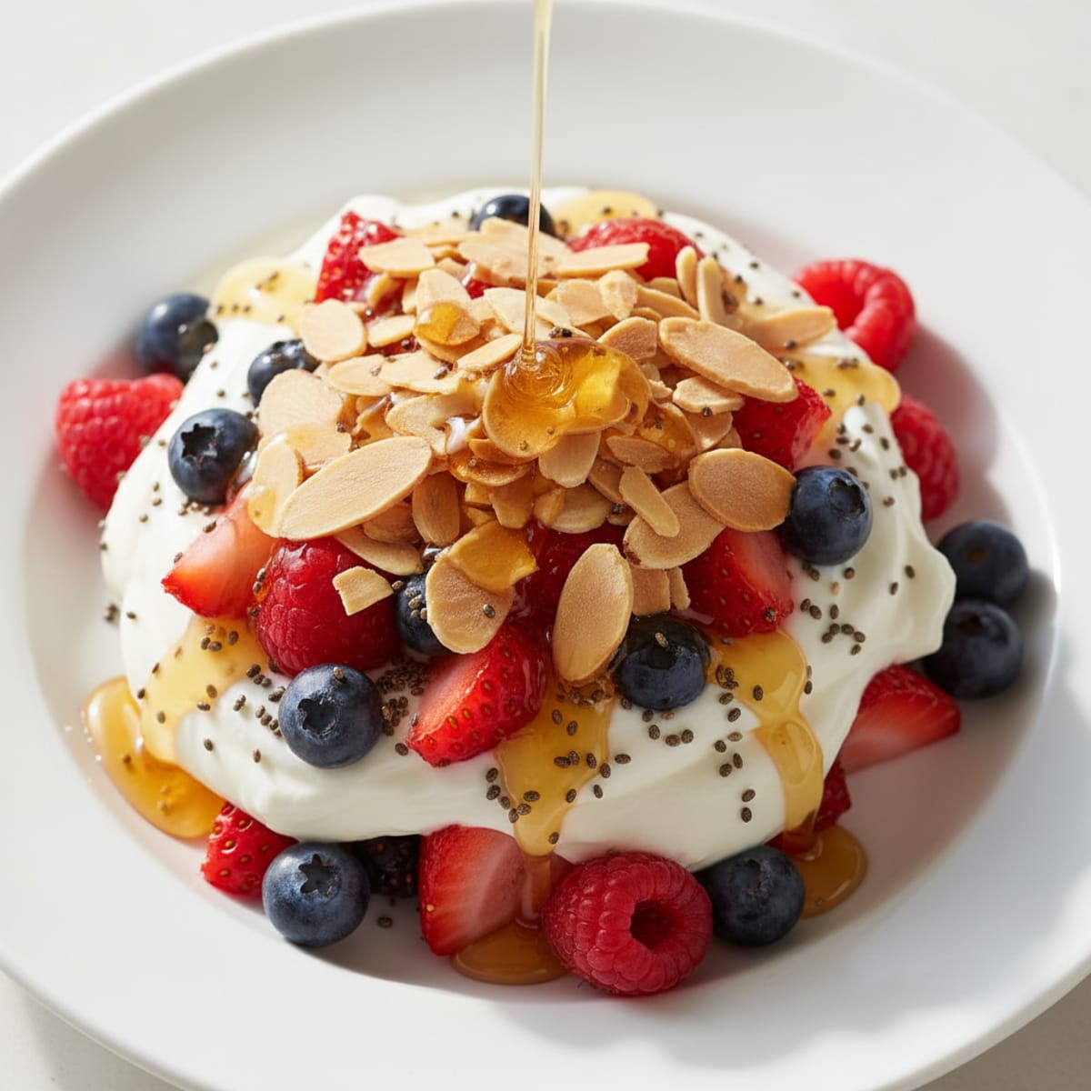 Greek Yogurt Parfait with Mixed Berries and Crunchy Almonds