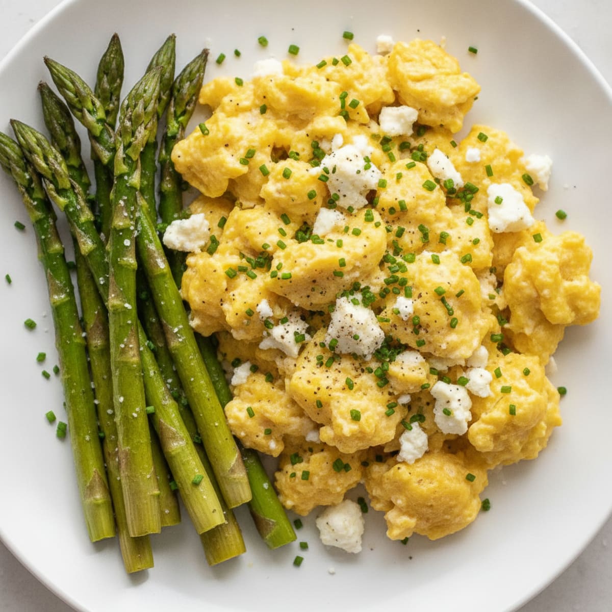 Hearty Scrambled Eggs with Roasted Asparagus