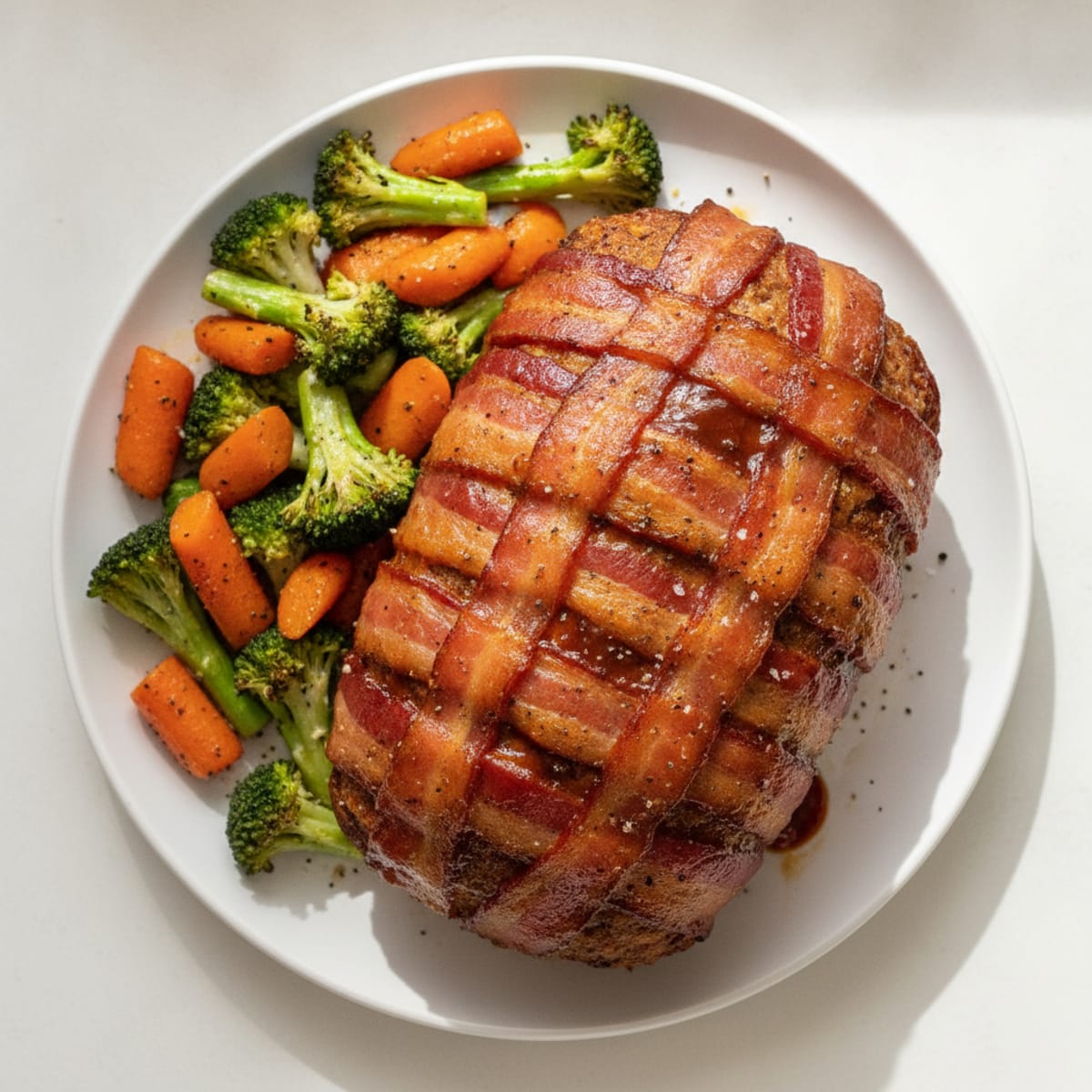 BBQ Bacon-Wrapped Meatloaf with Roasted Vegetables