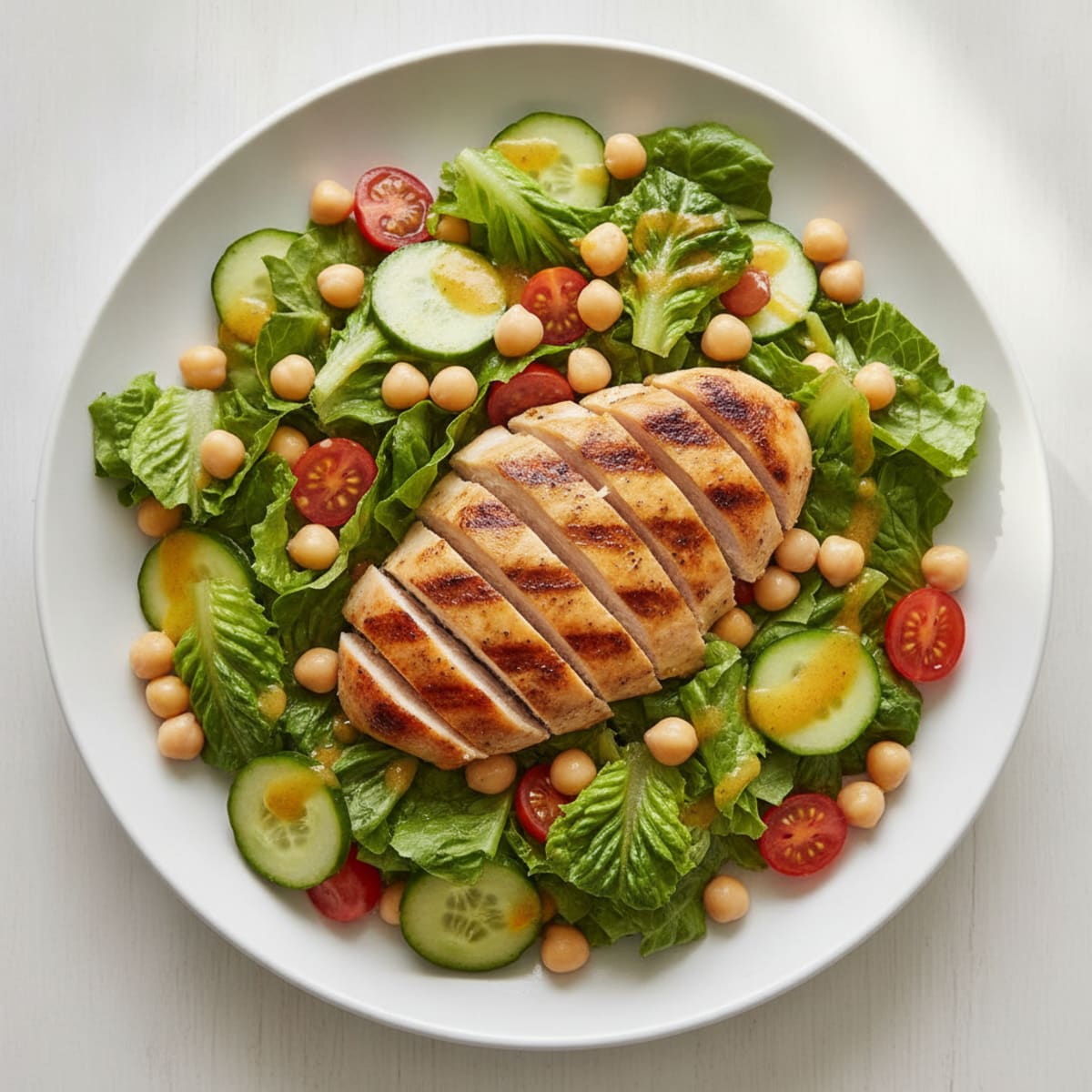 Grilled Chicken Breast with Crunchy Romaine and Chickpea Salad