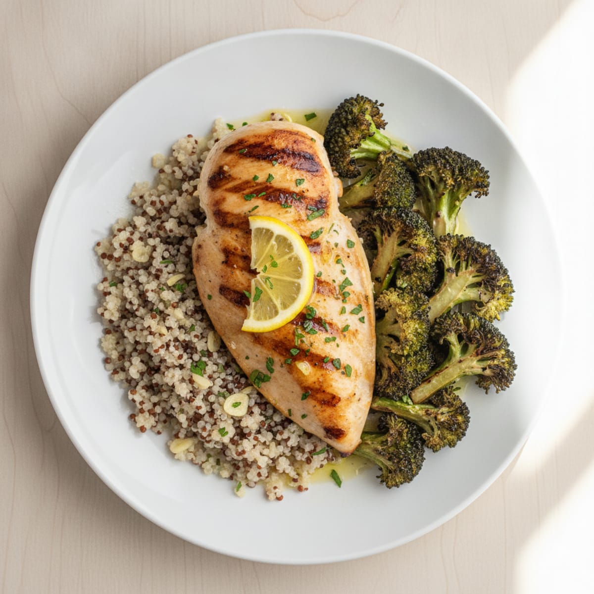 Grilled Chicken Breast with Quinoa and Roasted Broccoli