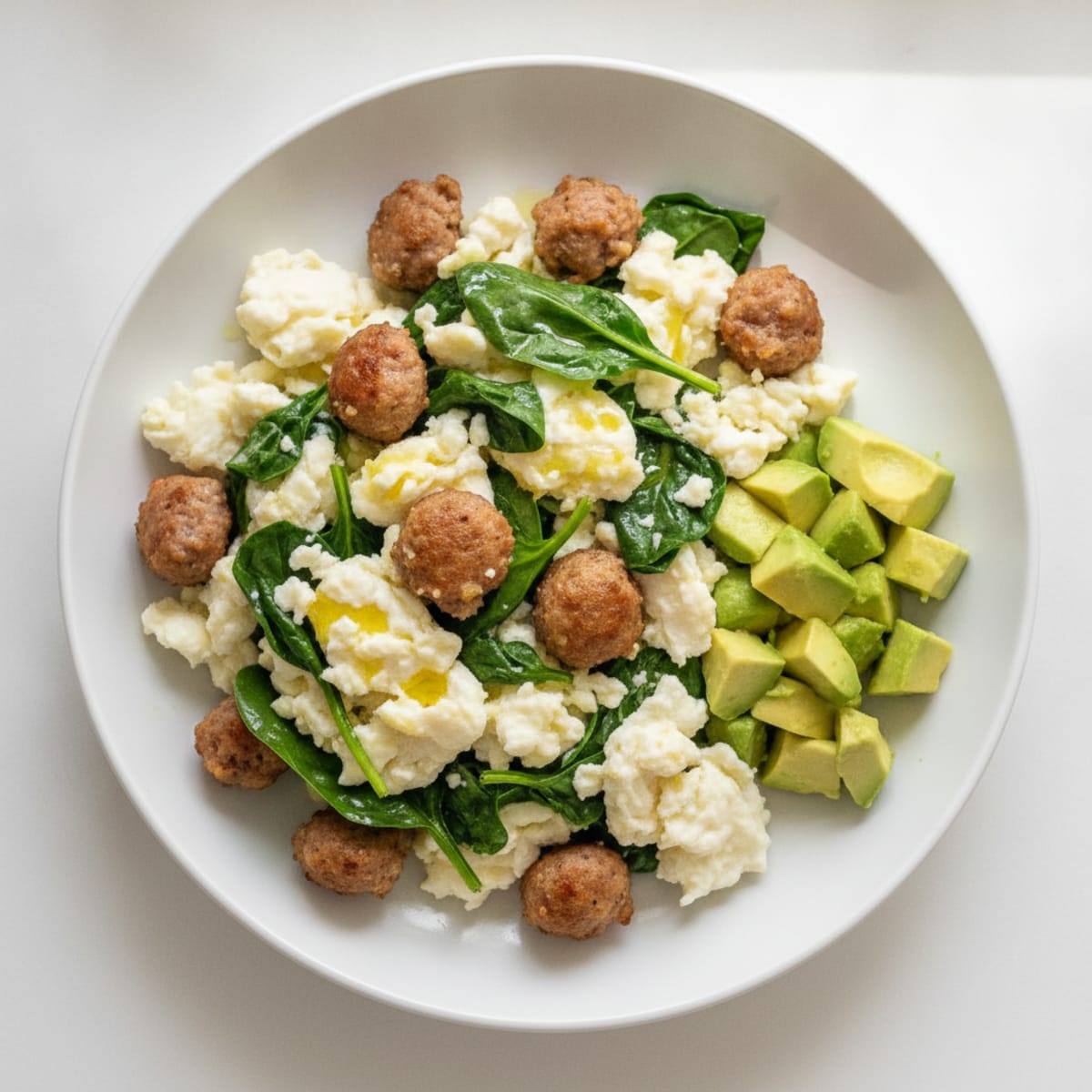 Egg White and Spinach Scramble with Turkey Sausage