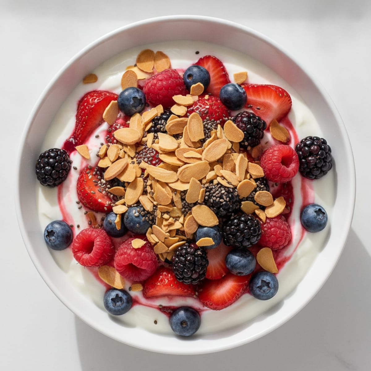 Greek Yogurt Protein Parfait with Mixed Berries and Almonds