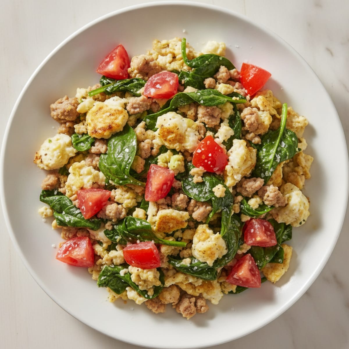 Egg White and Turkey Spinach Scramble with Fresh Tomatoes