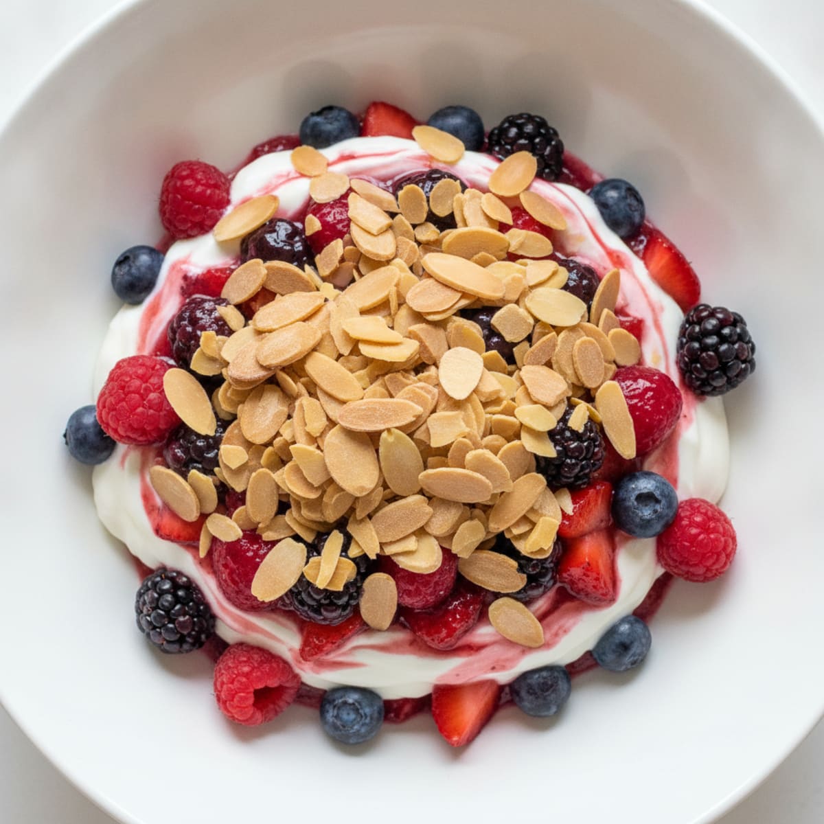 Greek Yogurt Protein Parfait with Mixed Berries and Almonds