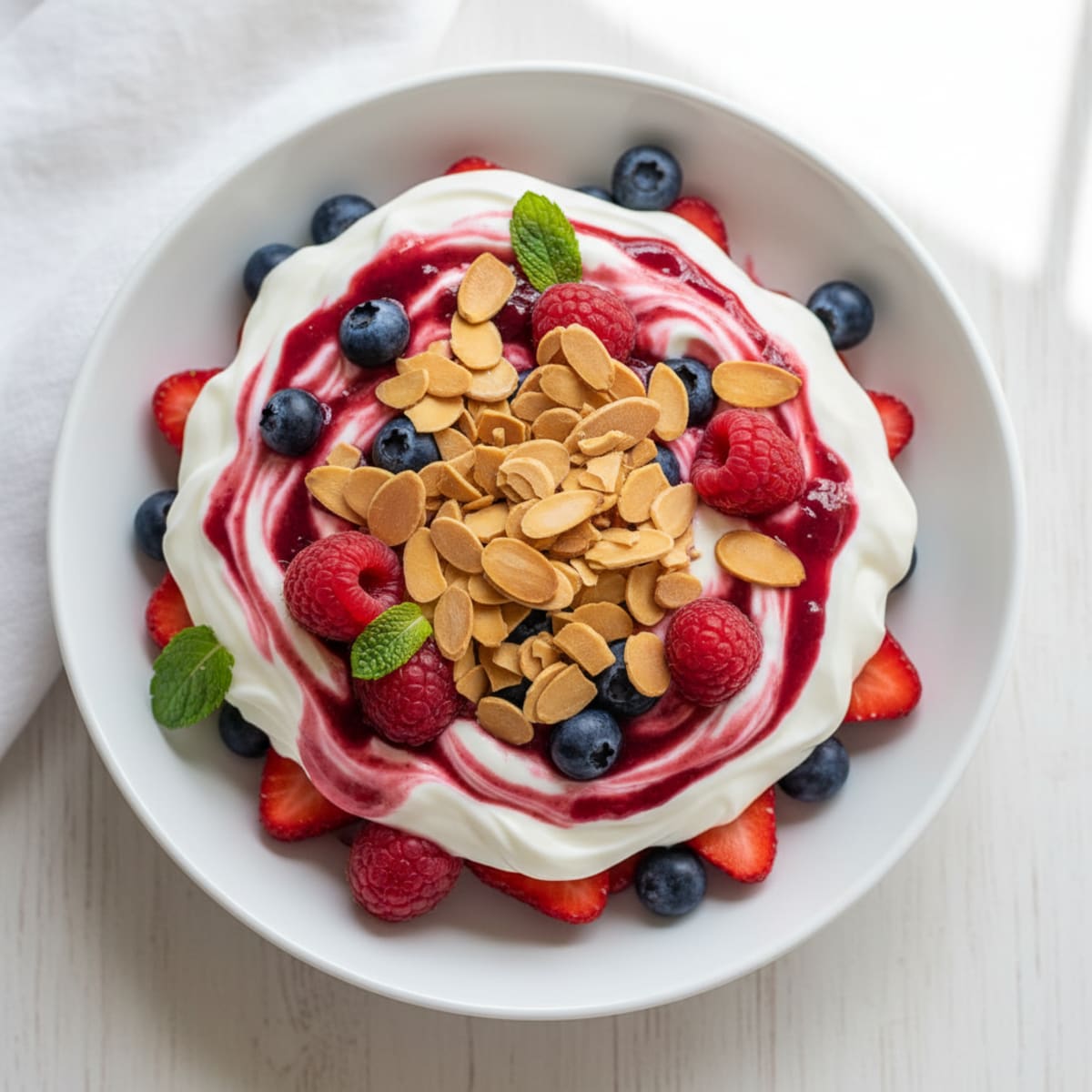 Greek Yogurt Protein Parfait with Mixed Berries and Almonds