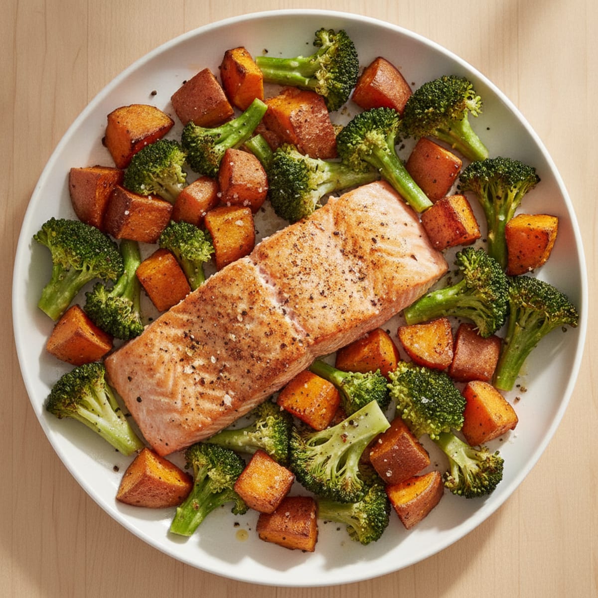 Sheet Pan Salmon with Roasted Broccoli and Sweet Potatoes