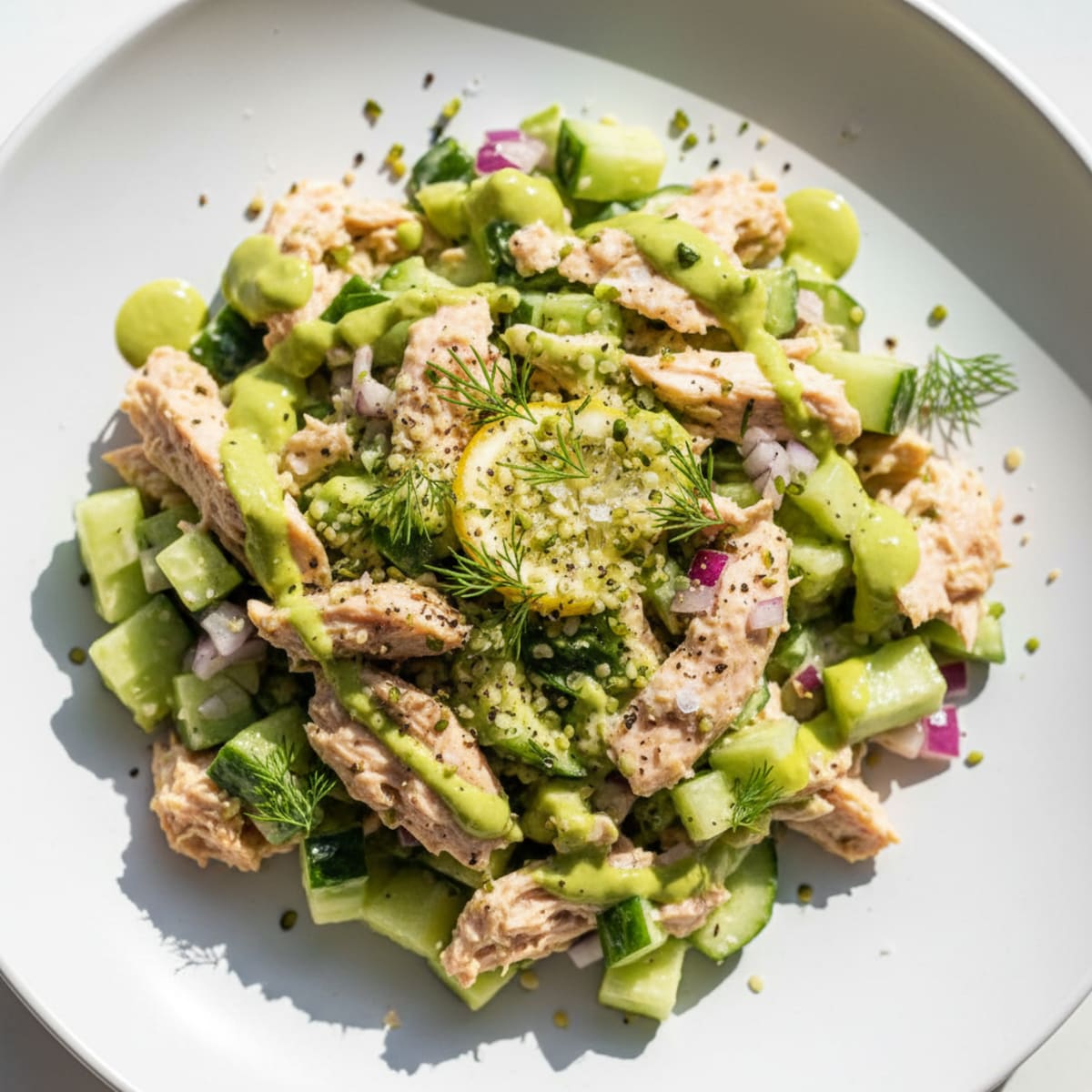 Creamy Tuna and Chicken Salad with Cucumber