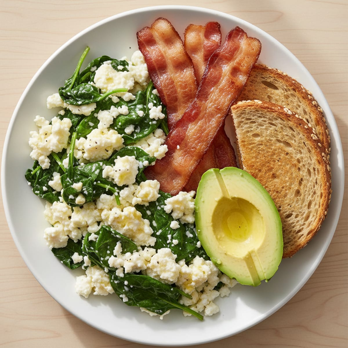 Cottage Cheese Scramble with Spinach and Turkey Bacon