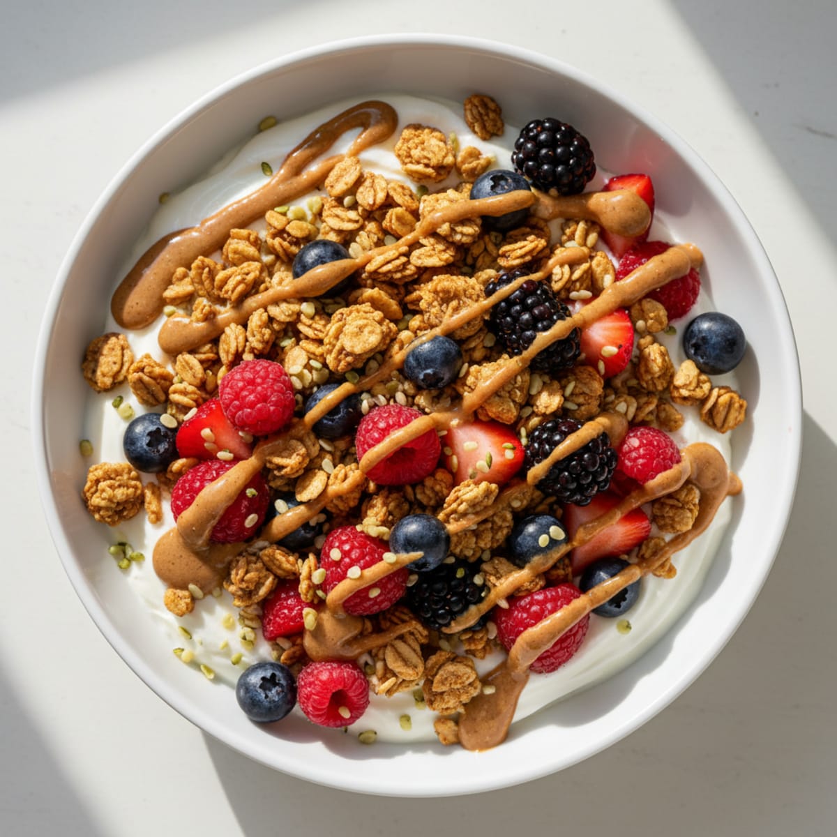 Creamy Greek Yogurt Bowl with Protein Granola and Mixed Berries
