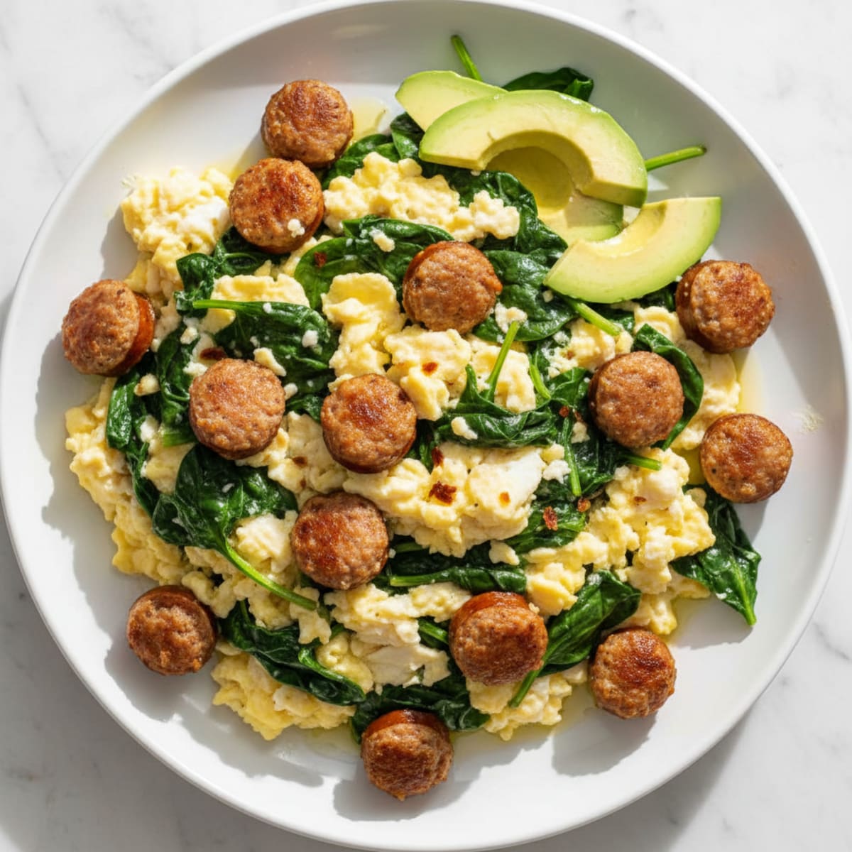 Egg White Scramble with Spinach and Turkey Sausage