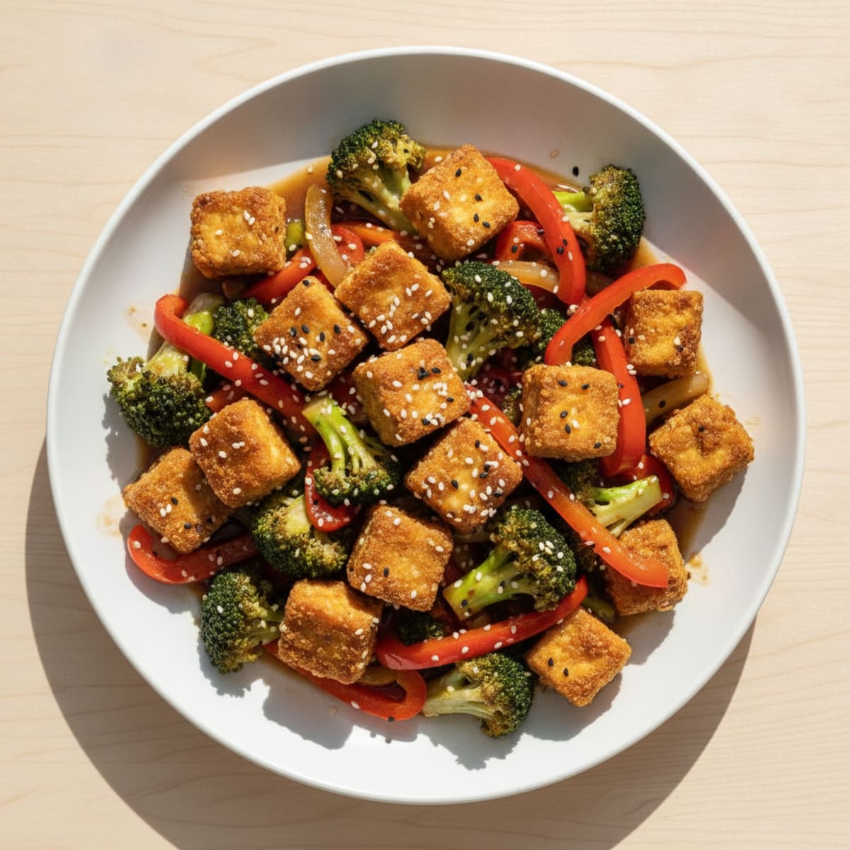 Crispy Tofu Stir-Fry with Broccoli and Bell Peppers