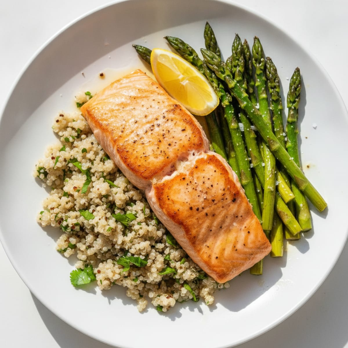 Seared Salmon with Roasted Asparagus and Quinoa