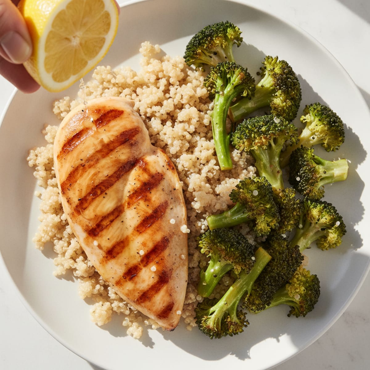 Grilled Chicken Breast with Quinoa and Roasted Broccoli