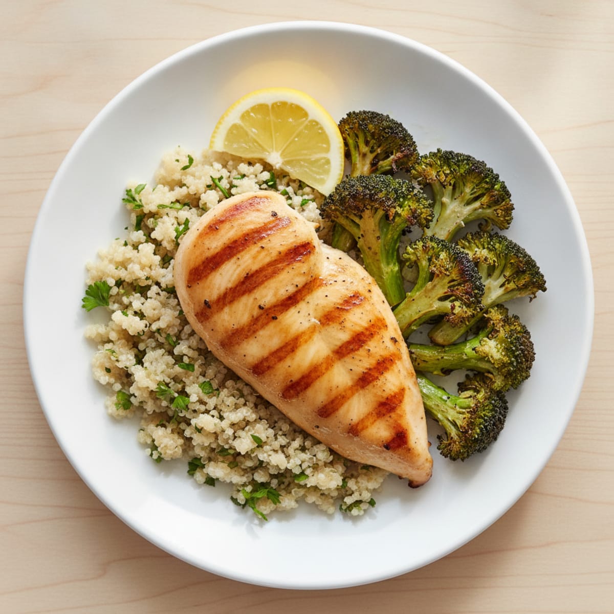 Grilled Chicken Breast with Quinoa and Roasted Broccoli