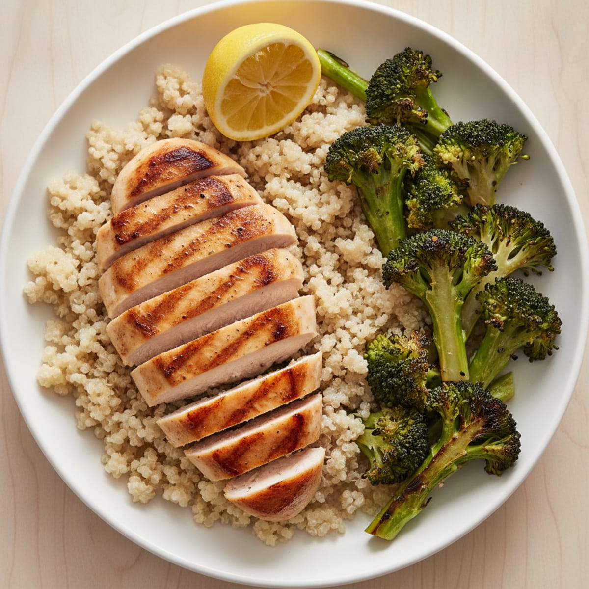 Grilled Chicken Breast with Quinoa and Roasted Broccoli