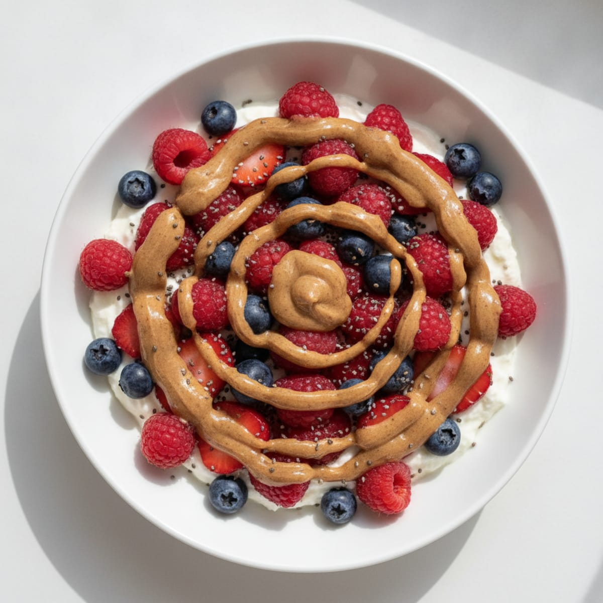 Greek Yogurt Protein Bowl with Mixed Berries and Almond Butter
