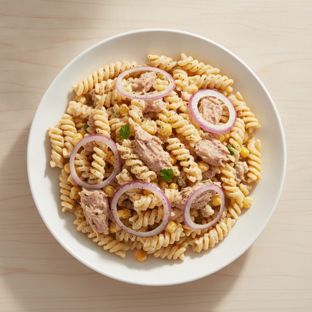 Tuna Fusilli Salad with Sweetcorn & Red Onion