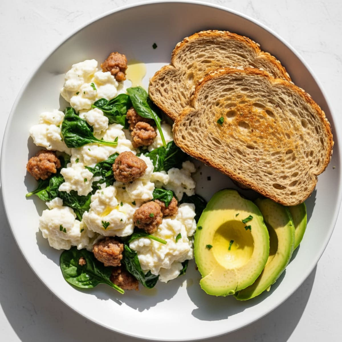 Egg White Scramble with Turkey Sausage and Spinach