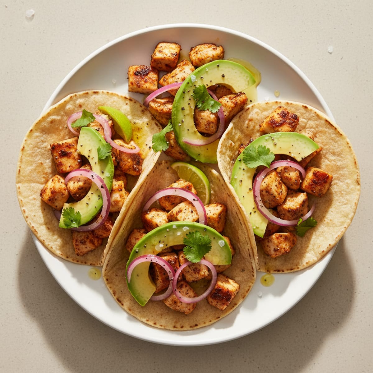 Chicken Tacos with Avocado and Onions