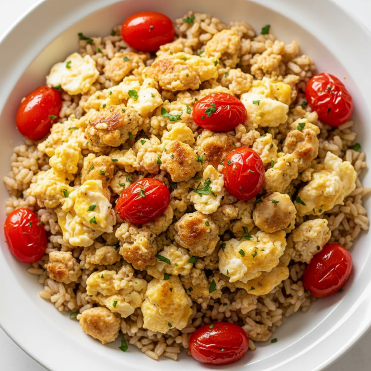 Egg White and Ground Turkey Scramble with Sautéed Tomatoes