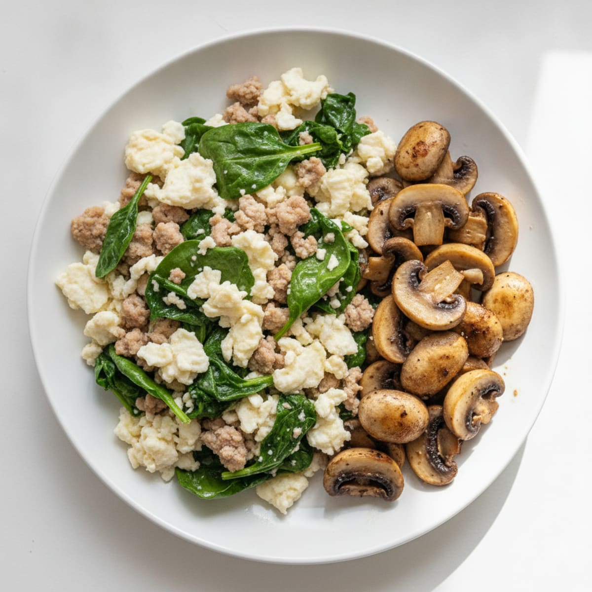 Egg White and Turkey Spinach Scramble with Sautéed Mushrooms