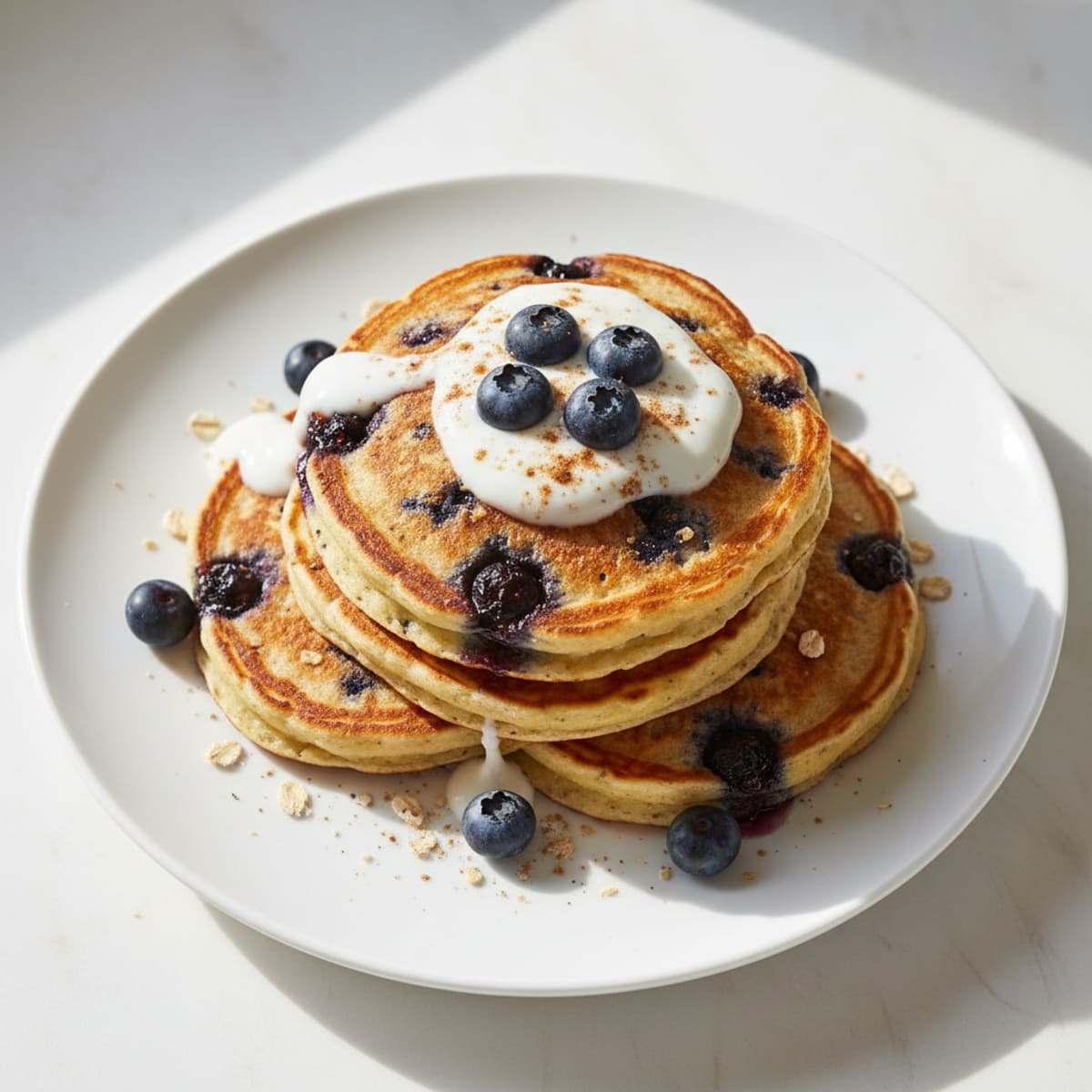 Blueberry Cinnamon Protein Pancakes