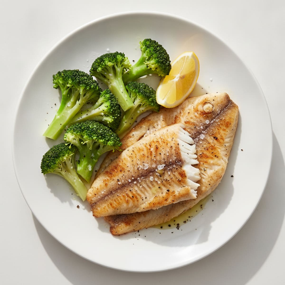 Seared Tilapia with Steamed Broccoli and Lemon